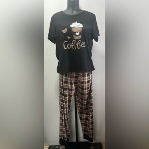 I 💗 OFFERS! Black Love Coffee Top and Plaid Pajama Set